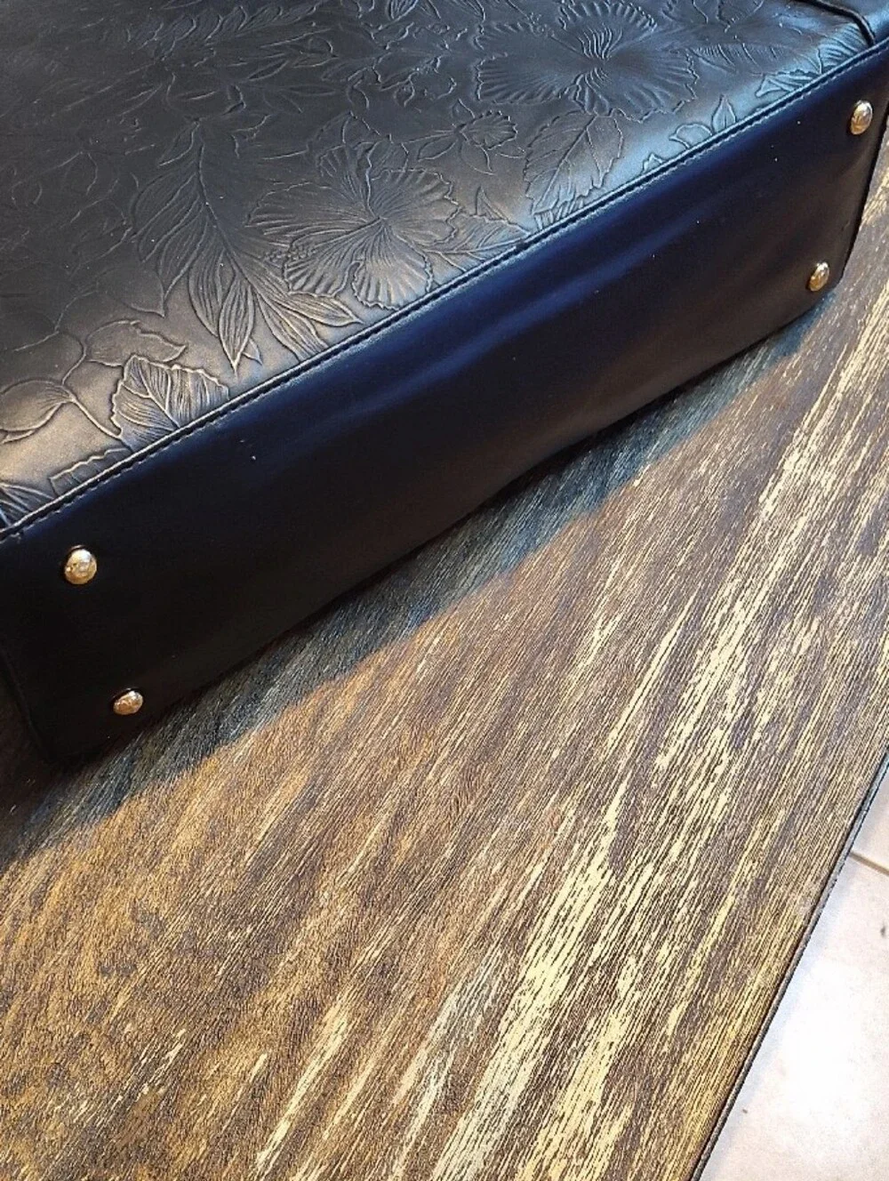 Nubily Vegan Leather Black Floral Embossed 15.6 Inch Laptop Tote